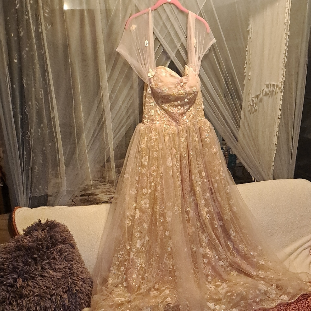 Elegant Floral Gown with Sheer Overlay